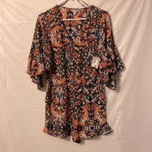 NWT Belle & Sky XS Romper, black orange blue pink.